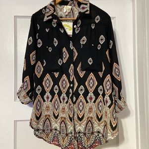 Fig and flower button down blouse